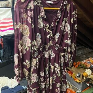 Maurices Burgundy Floral Long Sleeve Dress
